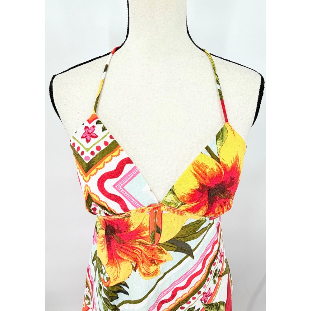 Crystal Sky Maxi Dress Womens Size S Multicolor Tropical Floral Scarf Print Boho - Picture 3 of 10